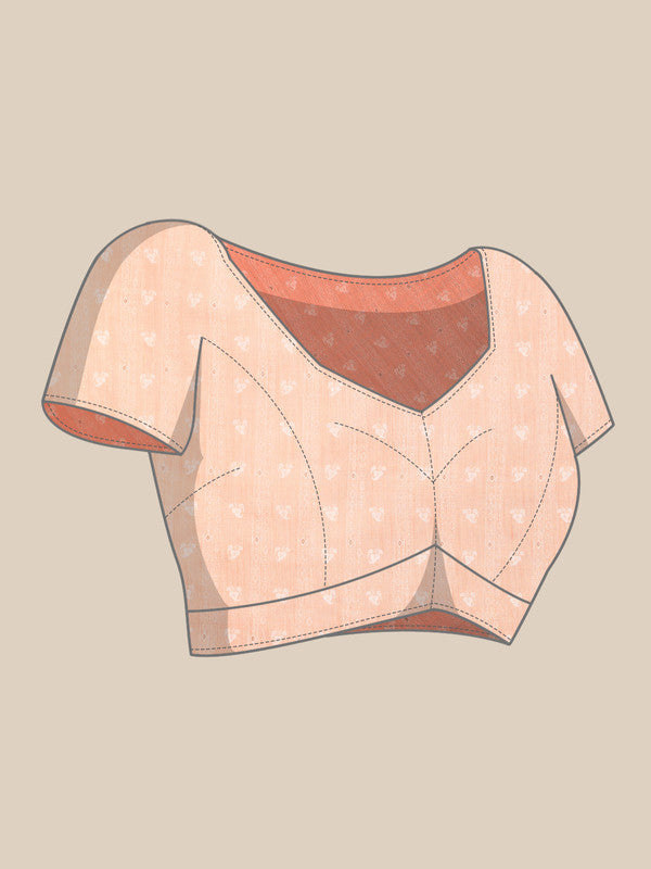 Peach Cotton Blend Digital Print Floral Saree with Unstitched Blouse - Hiral Fashion
