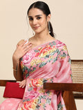 Pink Cotton Blend Digital Print Floral Saree with Unstitched Blouse - Hiral Fashion