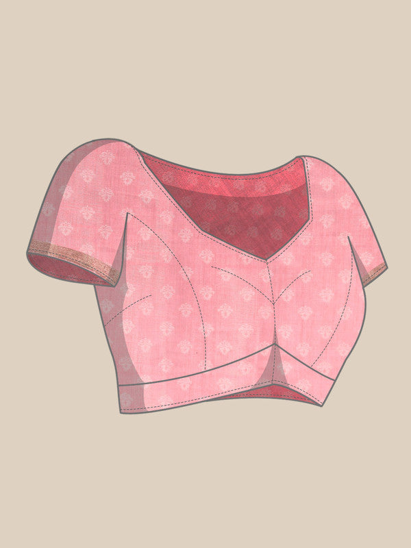 Pink Cotton Blend Digital Print Floral Saree with Unstitched Blouse - Hiral Fashion