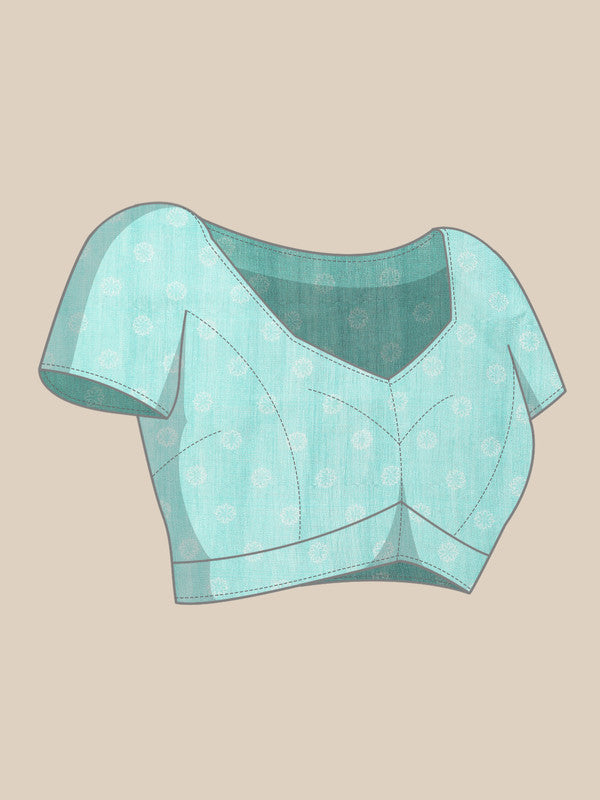 Turquoise Cotton Blend Digital Print Floral Saree with Unstitched Blouse - Hiral Fashion