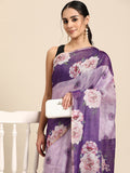 Lavender Cotton Blend Digital Print Floral Saree with Unstitched Blouse - Hiral Fashion
