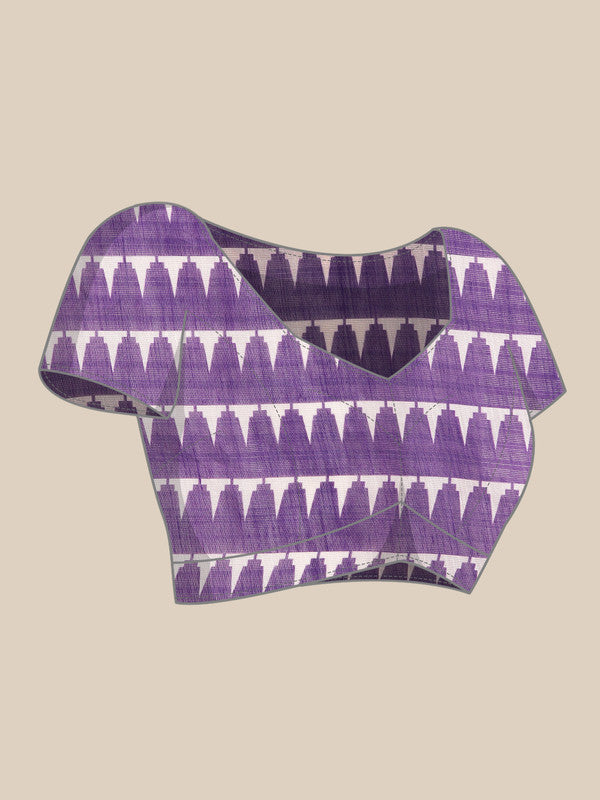 Lavender Cotton Blend Digital Print Floral Saree with Unstitched Blouse - Hiral Fashion