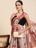 Peach Cotton Blend Digital Print Floral Saree with Unstitched Blouse - Hiral Fashion