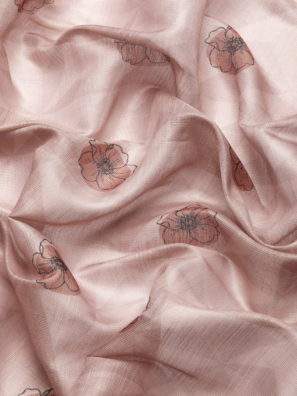 Peach Cotton Blend Digital Print Floral Saree with Unstitched Blouse - Hiral Fashion