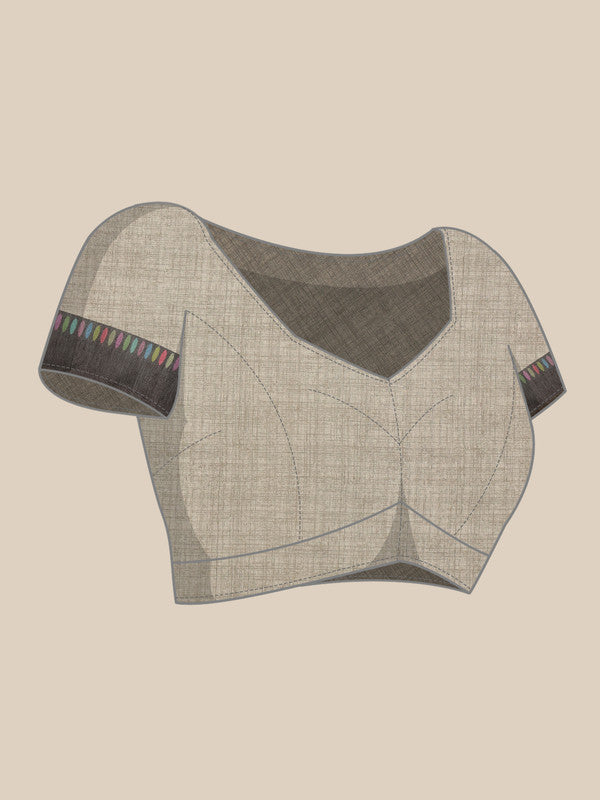 Gray Cotton Blend Digital Print Floral Saree with Unstitched Blouse - Hiral Fashion
