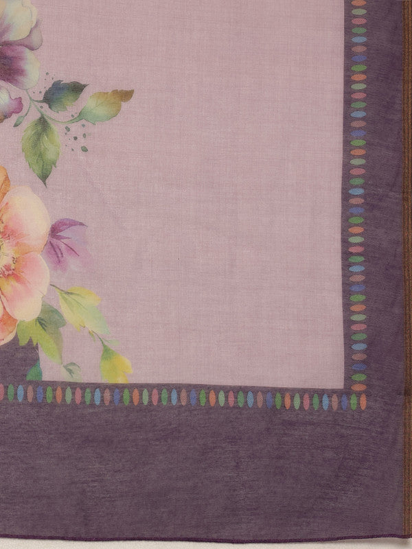 Lavender Cotton Blend Digital Print Floral Saree with Unstitched Blouse - Hiral Fashion
