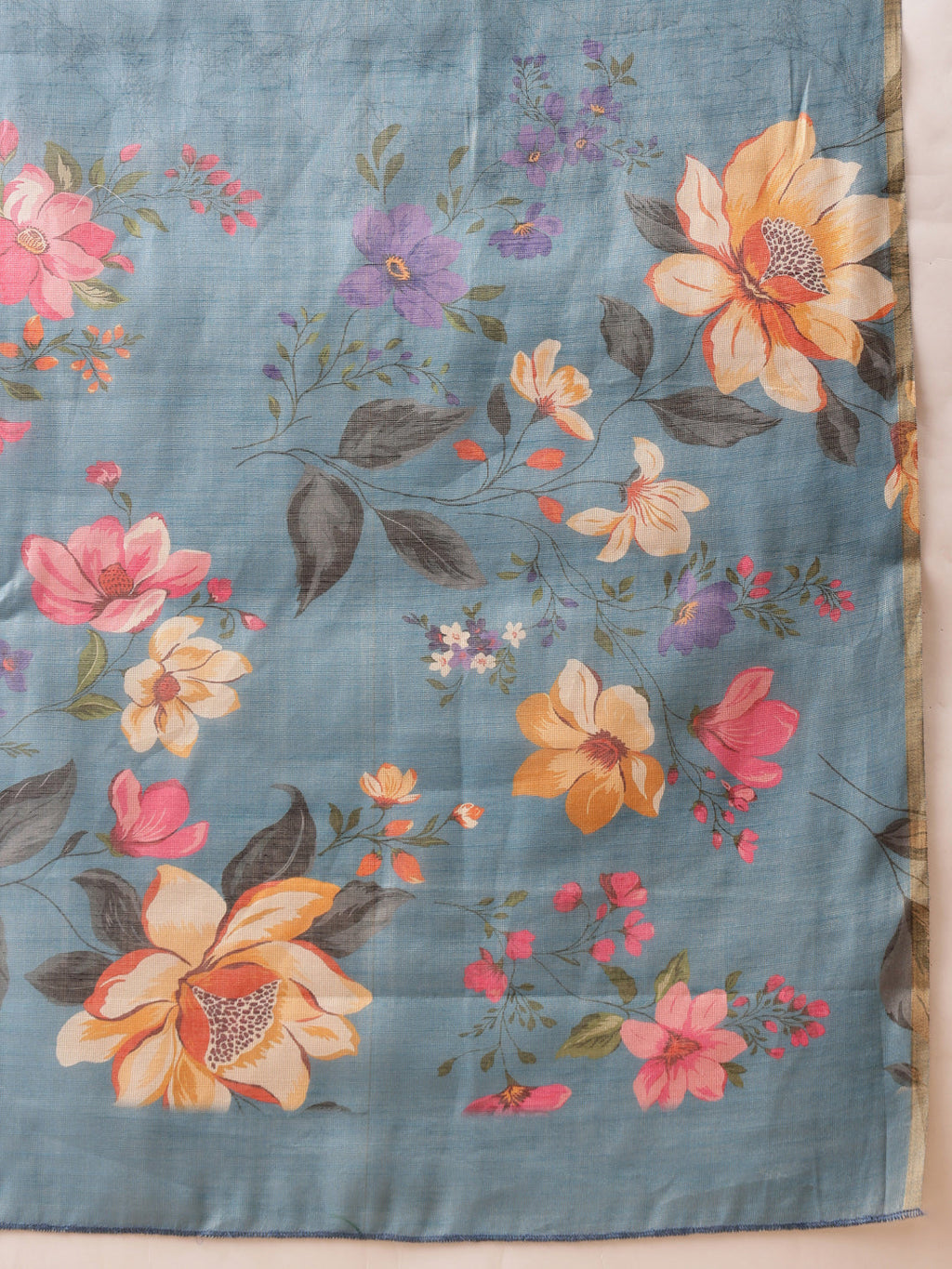 Hiral Fashion Blue Banarasi Cotton Silk Floral Digital Printed Saree