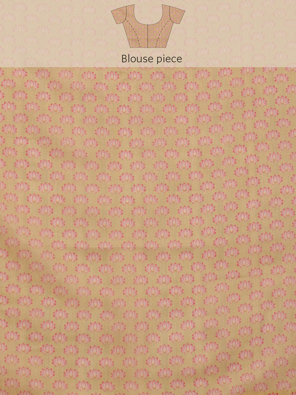 Beige Cotton Blend Digital Print Animal Print Saree with Unstitched Blouse - Hiral Fashion