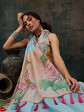 Blue Cotton Blend Digital Print Animal Print Saree with Unstitched Blouse - Hiral Fashion