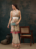 Green Cotton Blend Digital Print Animal Print Saree with Unstitched Blouse - Hiral Fashion