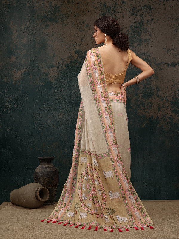 Green Cotton Blend Digital Print Animal Print Saree with Unstitched Blouse - Hiral Fashion