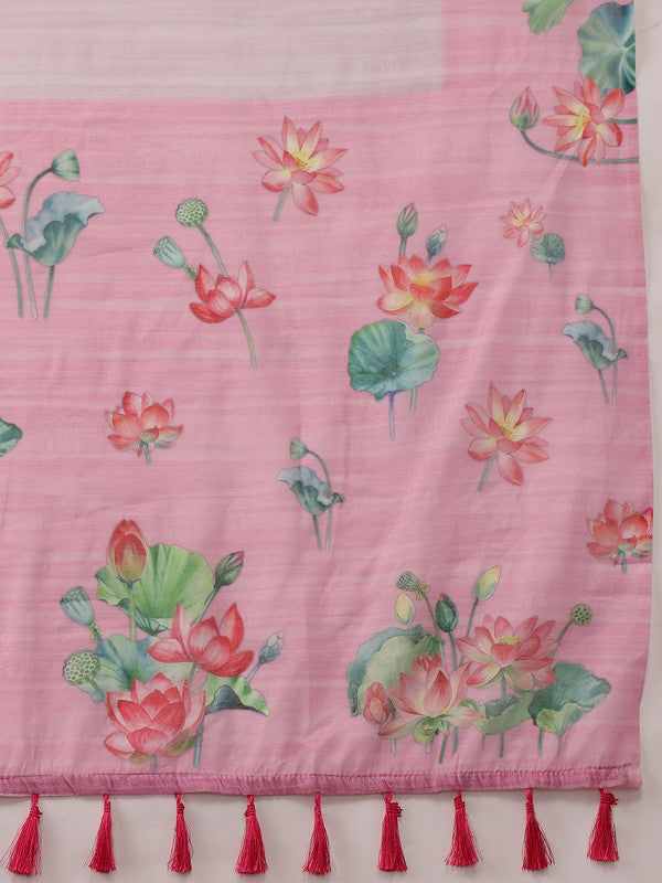 Light Pink Cotton Blend Digital Print Animal Print Saree with Unstitched Blouse - Hiral Fashion