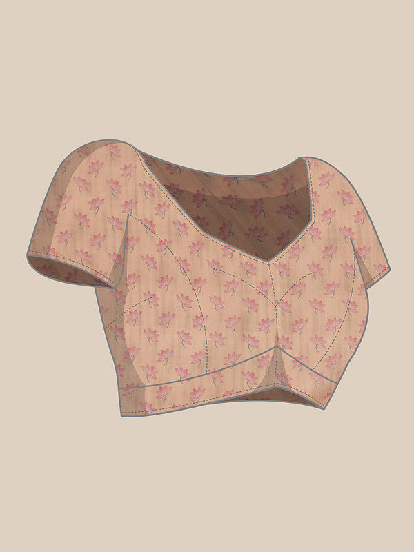 Light Pink Cotton Blend Digital Print Animal Print Saree with Unstitched Blouse - Hiral Fashion