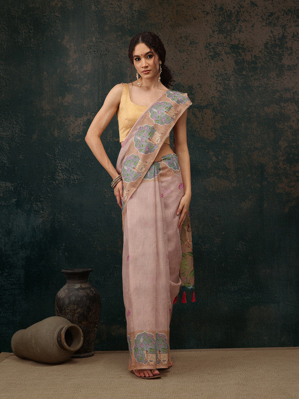 Lavender Cotton Blend Digital Print Animal Print Saree with Unstitched Blouse - Hiral Fashion