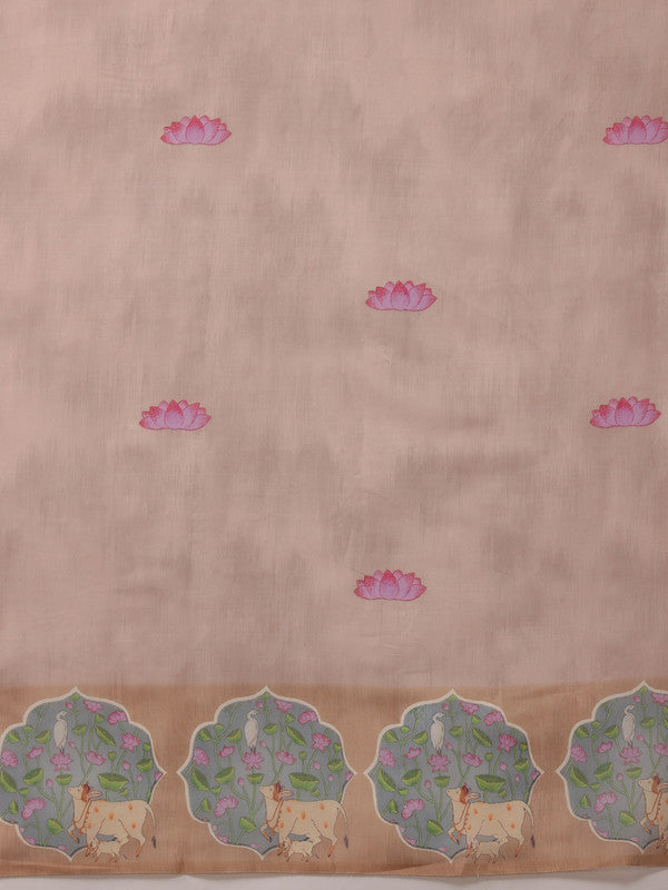 Lavender Cotton Blend Digital Print Animal Print Saree with Unstitched Blouse - Hiral Fashion