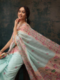 Turquoise Cotton Blend Digital Print Animal Print Saree with Unstitched Blouse - Hiral Fashion