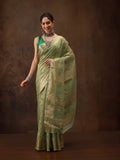 Green Cotton Woven Zari Design Floral Saree with Unstitched Blouse - Hiral Fashion