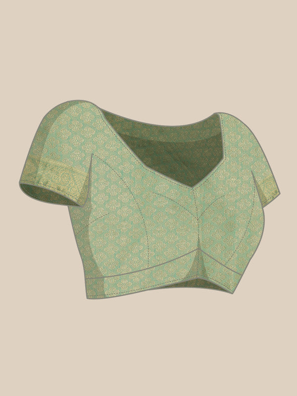 Green Cotton Woven Zari Design Floral Saree with Unstitched Blouse - Hiral Fashion