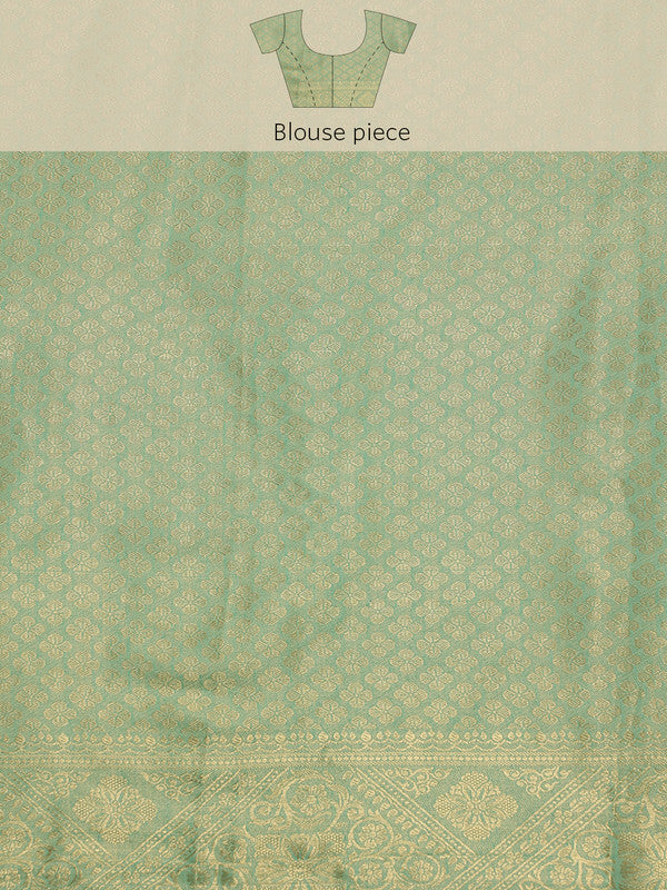 Green Cotton Woven Zari Design Floral Saree with Unstitched Blouse - Hiral Fashion