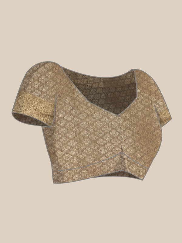 Gray Cotton Woven Zari Design Floral Saree with Unstitched Blouse - Hiral Fashion