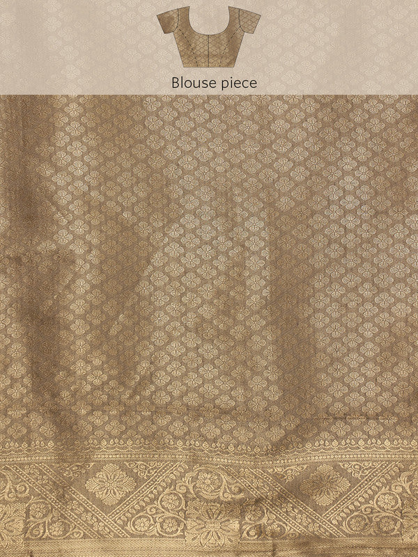 Gray Cotton Woven Zari Design Floral Saree with Unstitched Blouse - Hiral Fashion