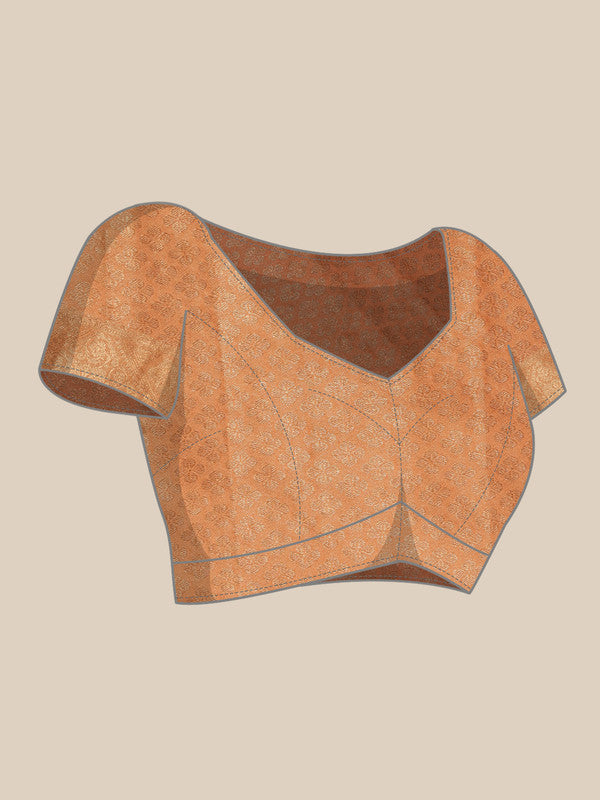 Peach Cotton Woven Zari Design Floral Saree with Unstitched Blouse - Hiral Fashion