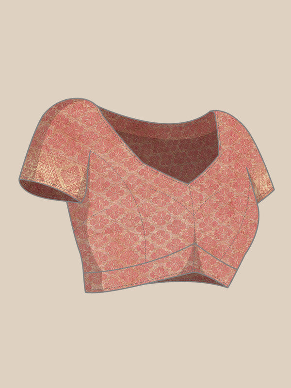 Pink Cotton Woven Zari Design Floral Saree with Unstitched Blouse - Hiral Fashion