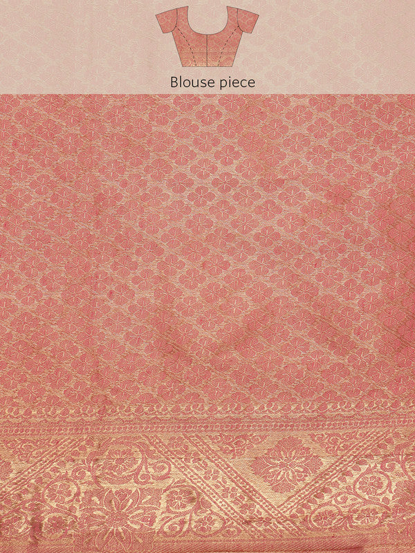 Pink Cotton Woven Zari Design Floral Saree with Unstitched Blouse - Hiral Fashion