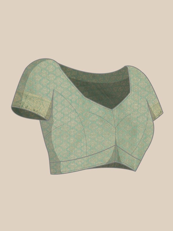 Turquoise Cotton Woven Zari Design Floral Saree with Unstitched Blouse - Hiral Fashion