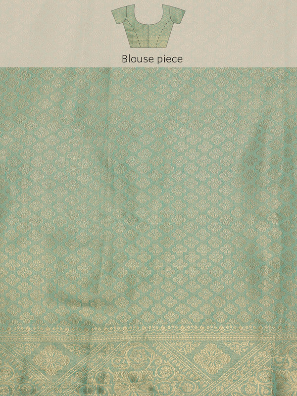 Turquoise Cotton Woven Zari Design Floral Saree with Unstitched Blouse - Hiral Fashion