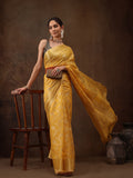 Yellow Cotton Woven Zari Design Floral Saree with Unstitched Blouse - Hiral Fashion