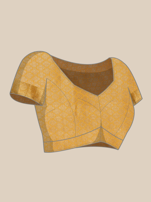 Yellow Cotton Woven Zari Design Floral Saree with Unstitched Blouse - Hiral Fashion