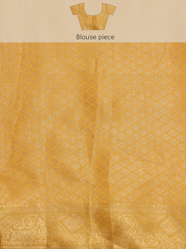 Yellow Cotton Woven Zari Design Floral Saree with Unstitched Blouse - Hiral Fashion