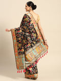Black Cotton Blend Woven Thread Floral Saree with Unstitched Blouse - Hiral Fashion
