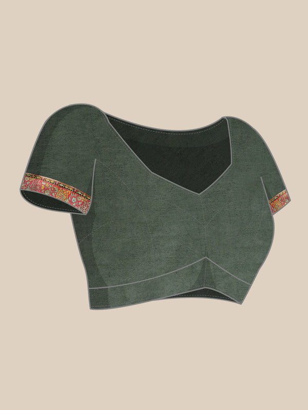 Green Cotton Blend Woven Thread Floral Saree with Unstitched Blouse - Hiral Fashion