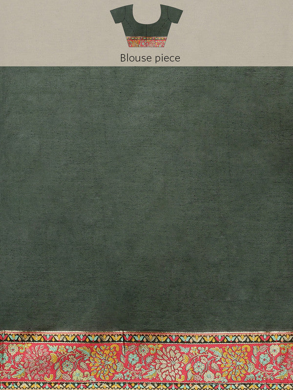 Green Cotton Blend Woven Thread Floral Saree with Unstitched Blouse - Hiral Fashion