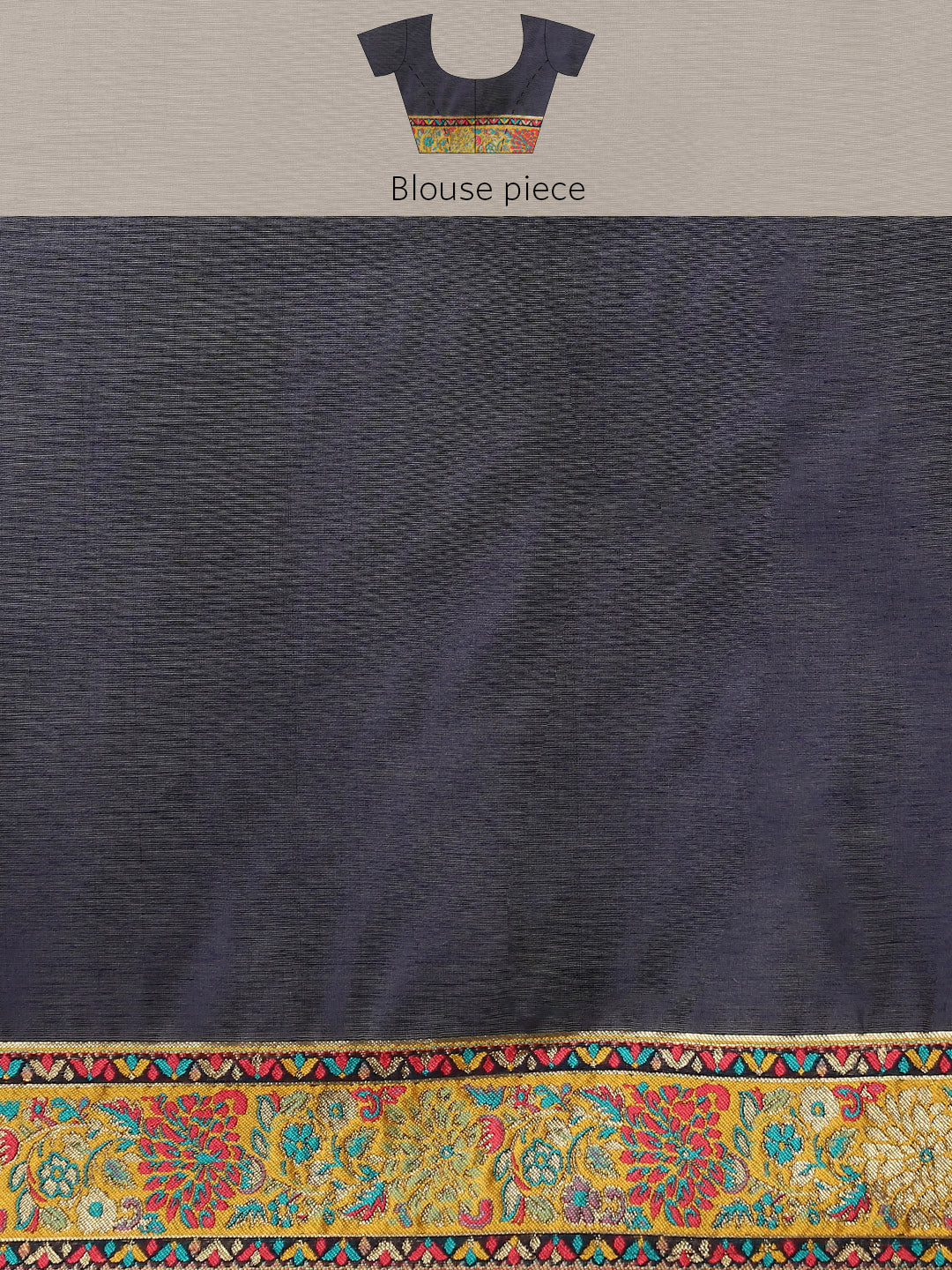 Navy Blue Cotton Blend Woven Thread Floral Saree with Unstitched Blouse - Hiral Fashion