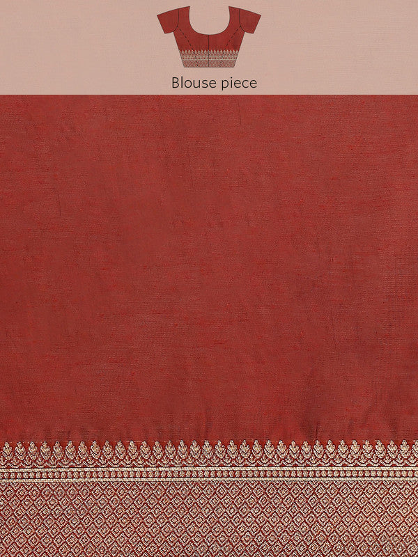Red Cotton Blend Woven Thread Floral Saree with Unstitched Blouse - Hiral Fashion