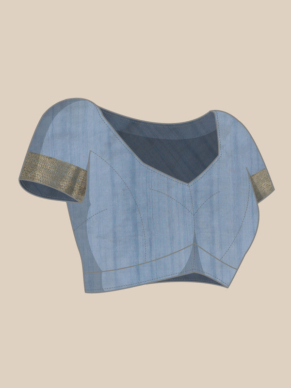 Blue Kota Doria Embroidered Floral Saree with Unstitched Blouse - Hiral Fashion