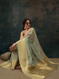 Green Kota Doria Embroidered Floral Saree with Unstitched Blouse - Hiral Fashion