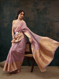 Pink Kota Doria Embroidered Floral Saree with Unstitched Blouse - Hiral Fashion