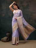 Lavender Kota Doria Embroidered Floral Saree with Unstitched Blouse - Hiral Fashion