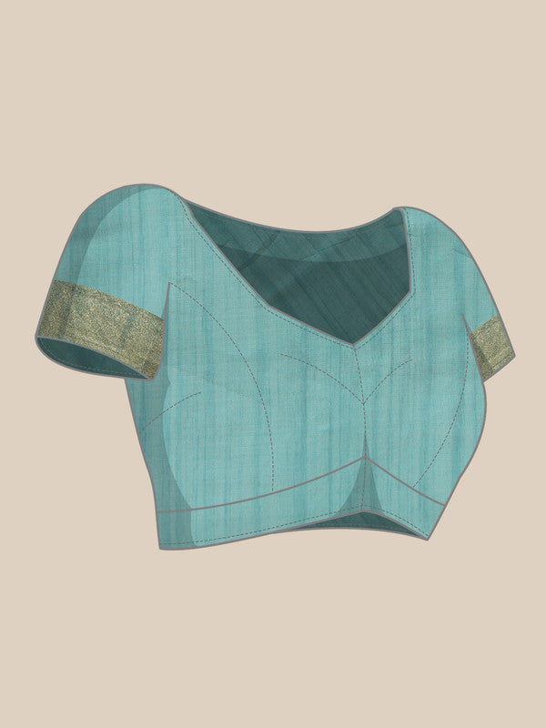 Turquoise Kota Doria Embroidered Floral Saree with Unstitched Blouse - Hiral Fashion