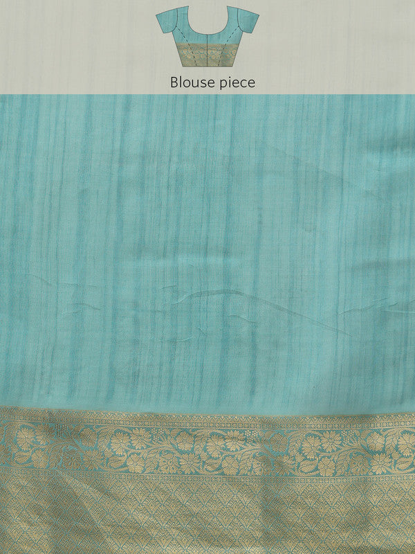 Turquoise Kota Doria Embroidered Floral Saree with Unstitched Blouse - Hiral Fashion