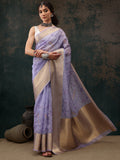 Lavender Kota Doria Embroidered Floral Saree with Unstitched Blouse - Hiral Fashion