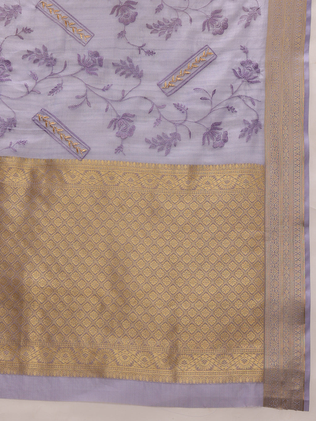 Lavender Kota Doria Embroidered Floral Saree with Unstitched Blouse - Hiral Fashion