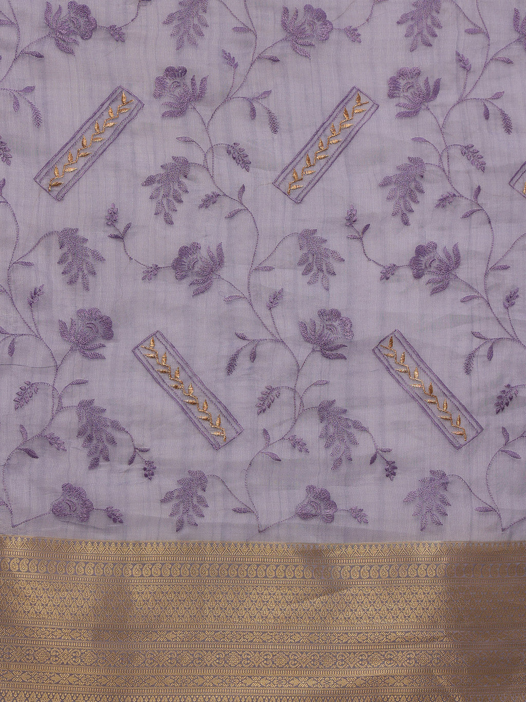Lavender Kota Doria Embroidered Floral Saree with Unstitched Blouse - Hiral Fashion