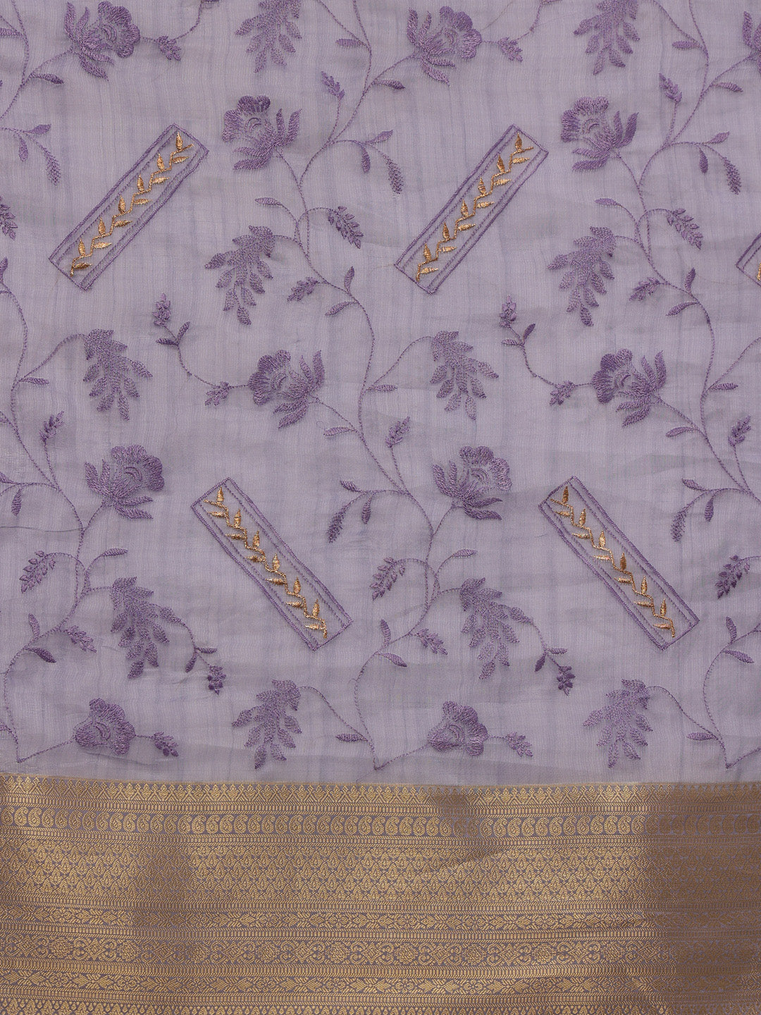 Lavender Kota Doria Embroidered Floral Saree with Unstitched Blouse - Hiral Fashion
