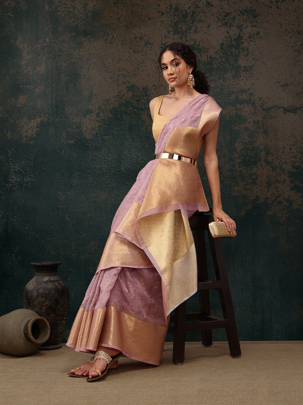 Pink Kota Doria Embroidered Floral Saree with Unstitched Blouse - Hiral Fashion