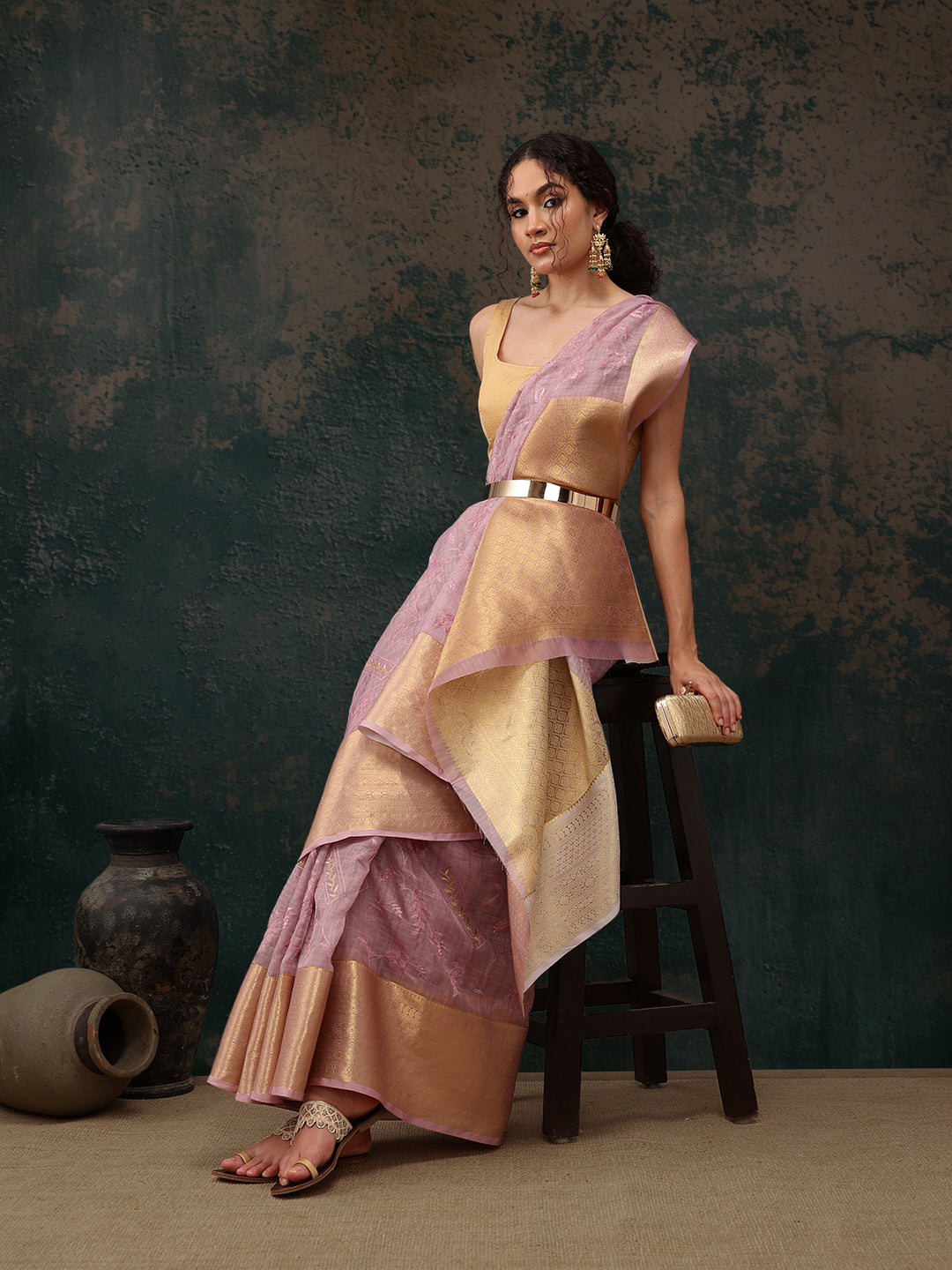Pink Kota Doria Embroidered Floral Saree with Unstitched Blouse - Hiral Fashion